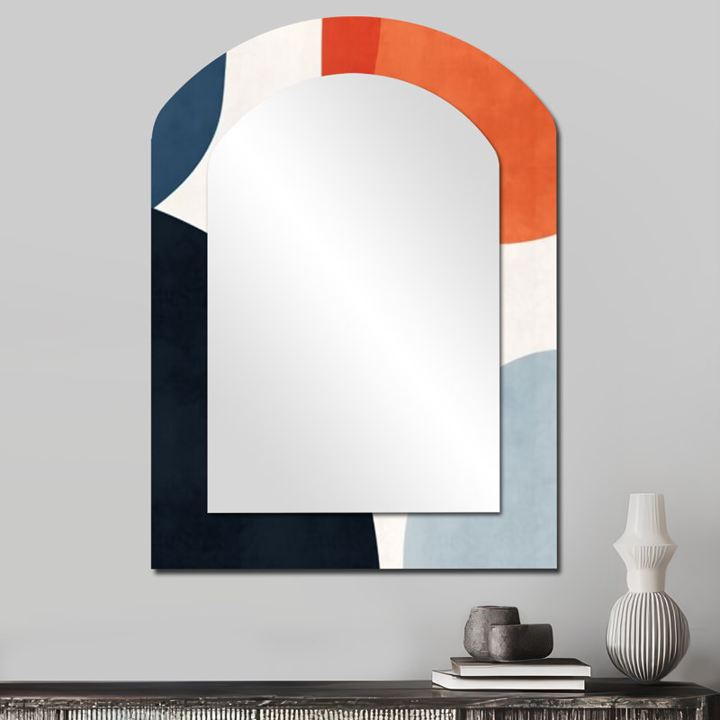 Motif bohème minimaliste bleu et orange 3 - miroir mural minimaliste, miroir asymétrique moderne, impression sur métal