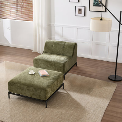 Canapé rembourré en chenille avec repose-pieds