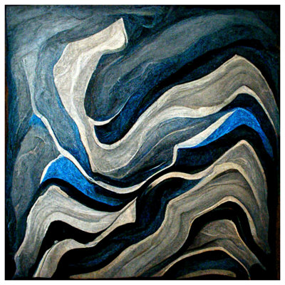 Blue Gray Abstract Waves Quilted Bedspread 
