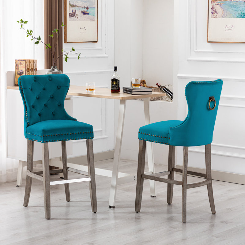 Tabouret de bar et de comptoir Kirsten, Tabouret de comptoir (siège d’une hauteur de 24, Noir, Bleu sarcelle