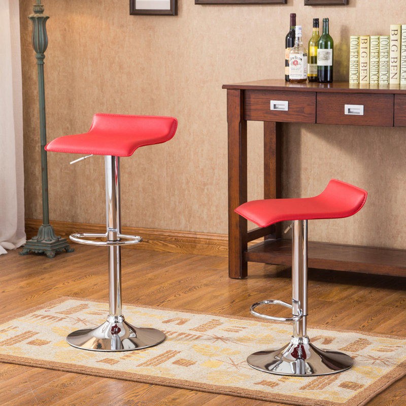 Tabourets pivotants réglables contemporains chromés avec siège rouge, 2 sièges