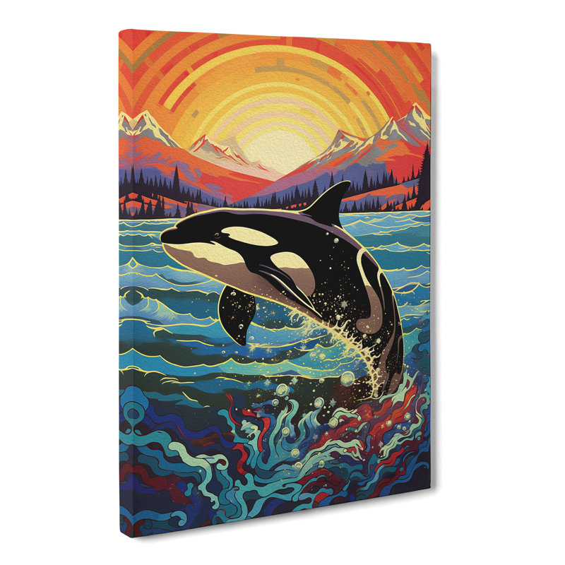 Orca Whale Art Deco Art - Wrapped Canvas, 60cm H x 40cm W x 3cm D