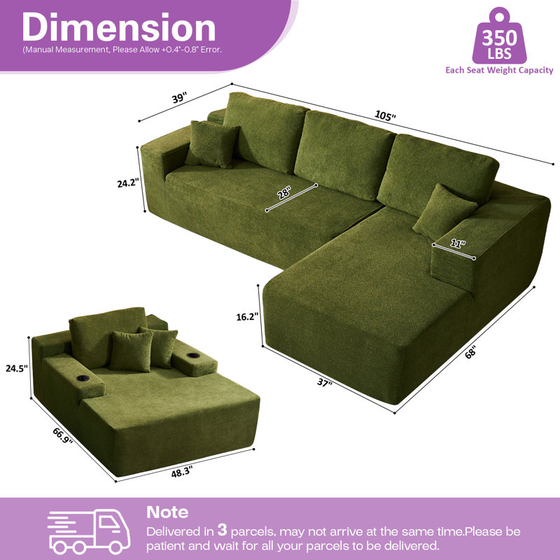 Divan-lit modulaire Co², canapé convertible pour le salon, Face à la droite, Vert