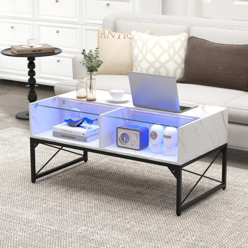 Centre de table avec faux marbre et plateau en verre trempé, Noir