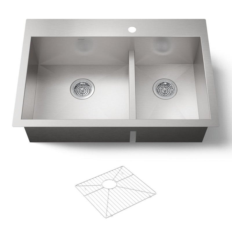 Vault 33" L x 22" W Drop-In Kitchen Sink with 3 Faucet Holes, 1 hole
