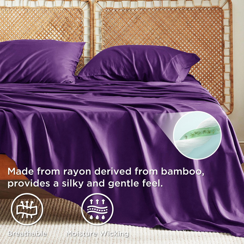 Essential Collection Cooling Rayon Derived from Bamboo Sheet Set, Plum, Full Sheet Set with 2 Pillowcases
