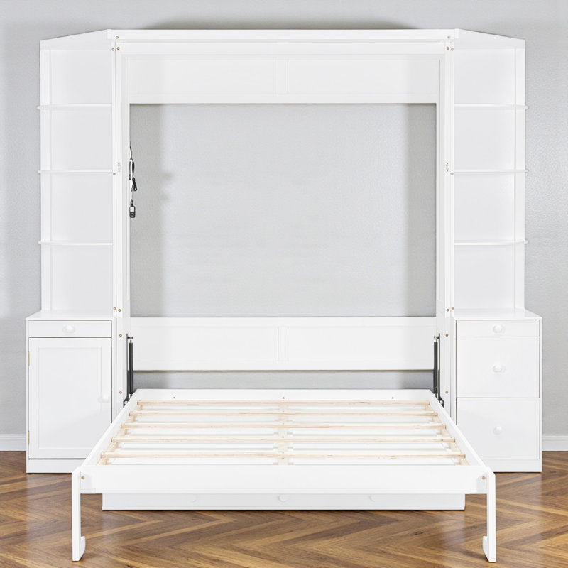 Queen Size Murphy Bed, Integrated Desk & Foldout Workstation, Storage Shelves And Cabinets, Contemporary, Multi-Functional Room