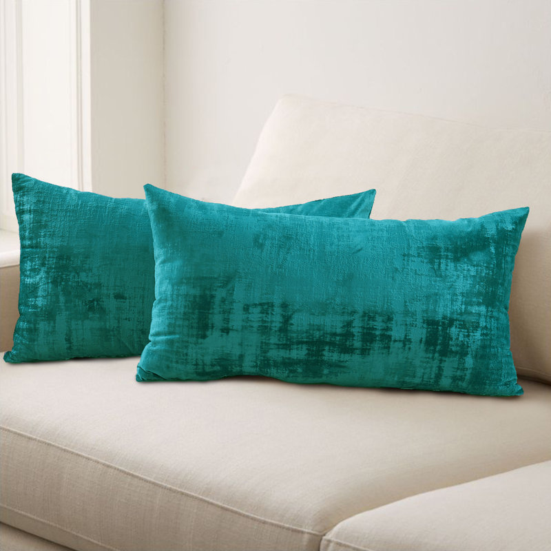 Housse de coussin rectangulaire en velours texturé, Sarcelle foncée