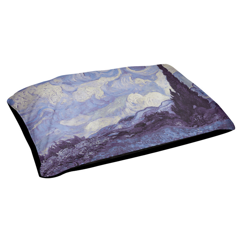 Coussin de concepteur indigo wheatfield avec blé cyprès Burk, L 32,5 po x l 42,5 po, Indigo / noir