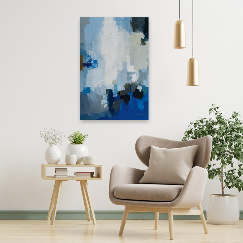 Cascade bleue - abstrait noir bleu brun, H 36 po x l 24 po