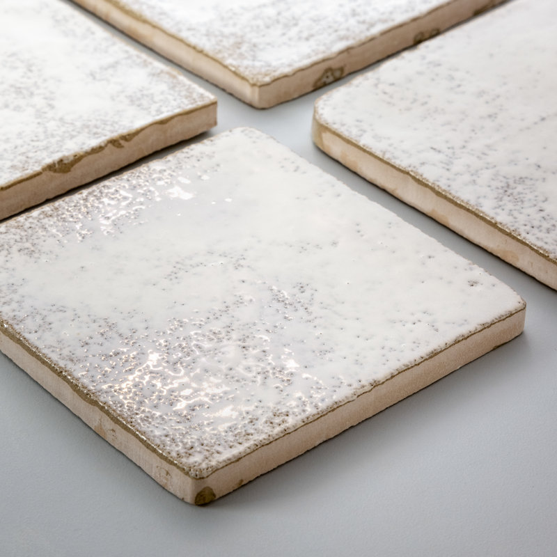Carreau de céramique 4 "x 4" Zellige, Blanc / antique