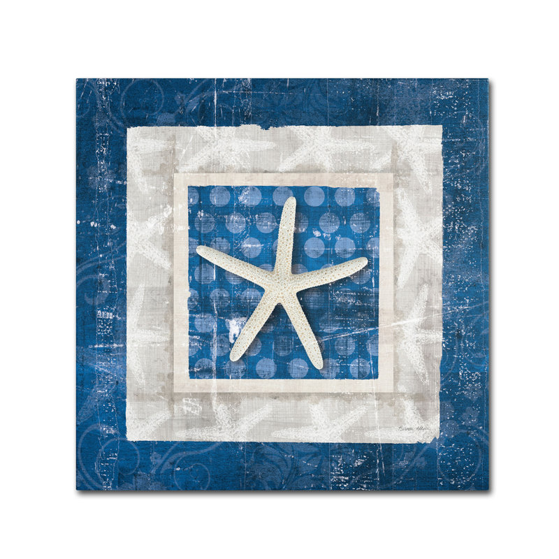 Coastal Starfish Blue and White 24" Square Canvas Art