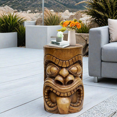 19.6"H Concrete Outdoor Side Table The Grande Tiki God Kanaloa Teeth Indoor Ornamental Outdoor Table Statues For Garden, Patio, Backyard, Lawn, House, Office Decor