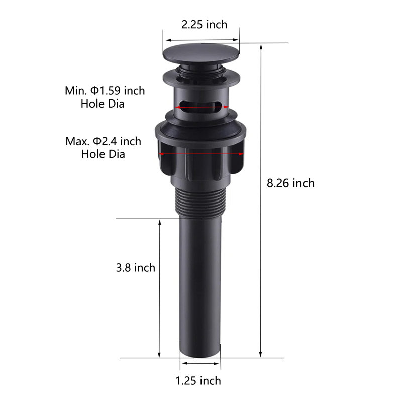 Pop-Up Bathroom Sink Drain with Overflow, Matte Black