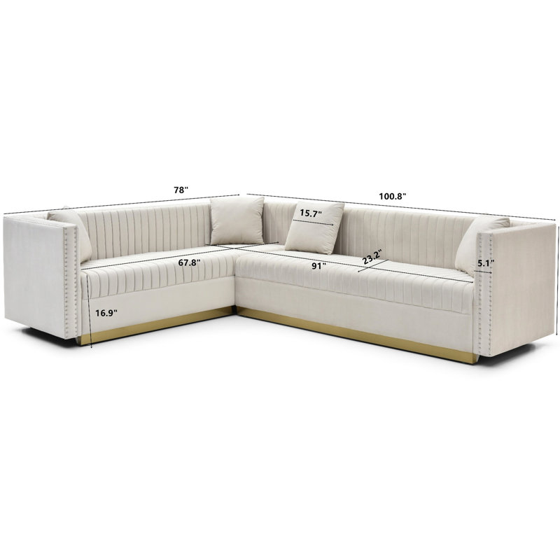 Canapé modulaire Beige, Velours beige, H 30,87 po x l 29,78 po x P 30,79 po