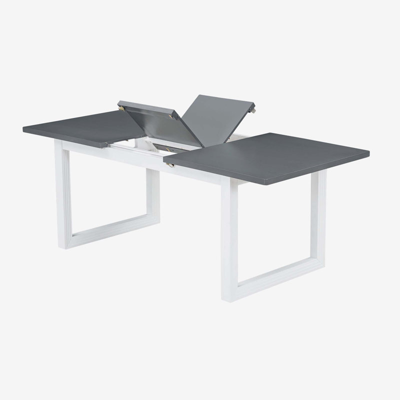 Modern 78inch 6-Piece Extendable Dining Table Set, Gray/White, Gray/White, Gray/White