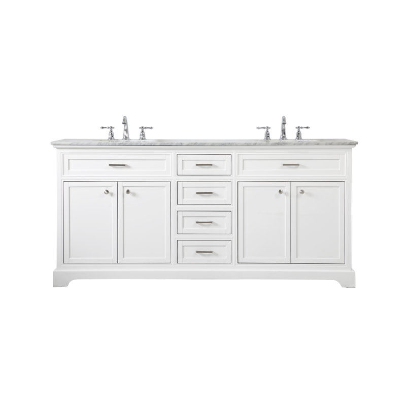 Ensemble de meuble-lavabo double 72 po Hermes, Blanc, Blanc de Carrare / gris