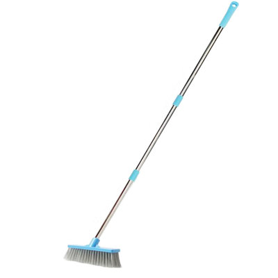 Brosse à plancher avec brosse à long manche et poils durs pour nettoyer les carreaux de salle de bain