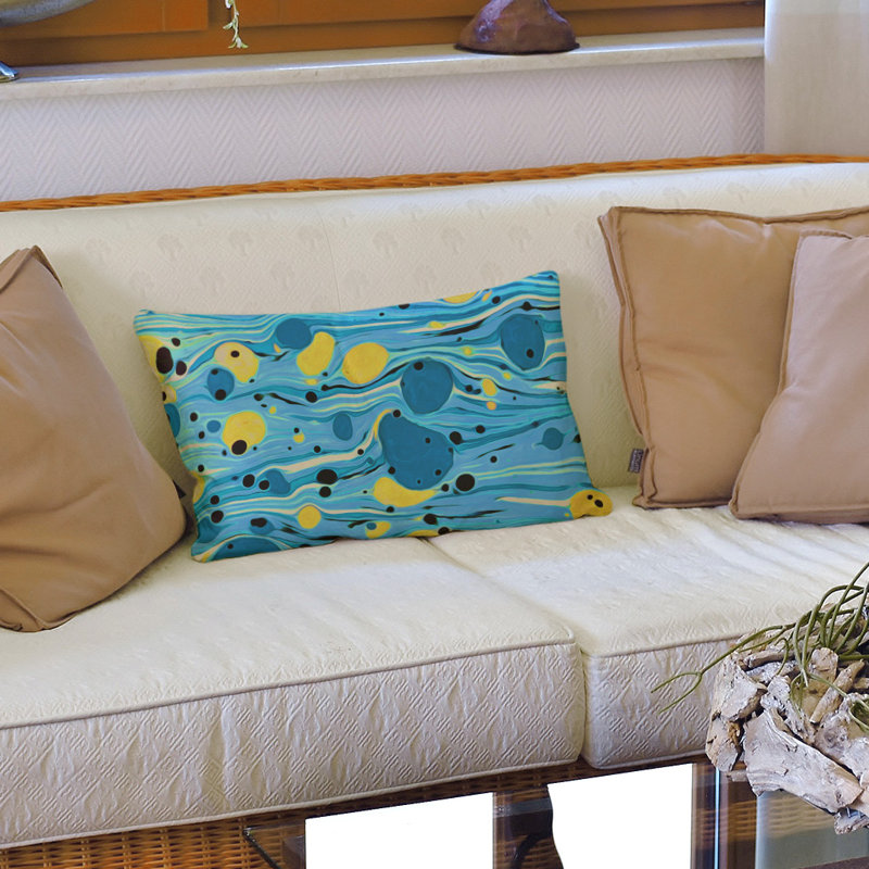 Coussin Swirls, 14 po x 20 po, Bourre en polyester, Bleu/jaune
