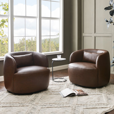 Bruschi 34" Wide Modern Faux Leather Upholstered Swivel Armchair (Set Of 2)
