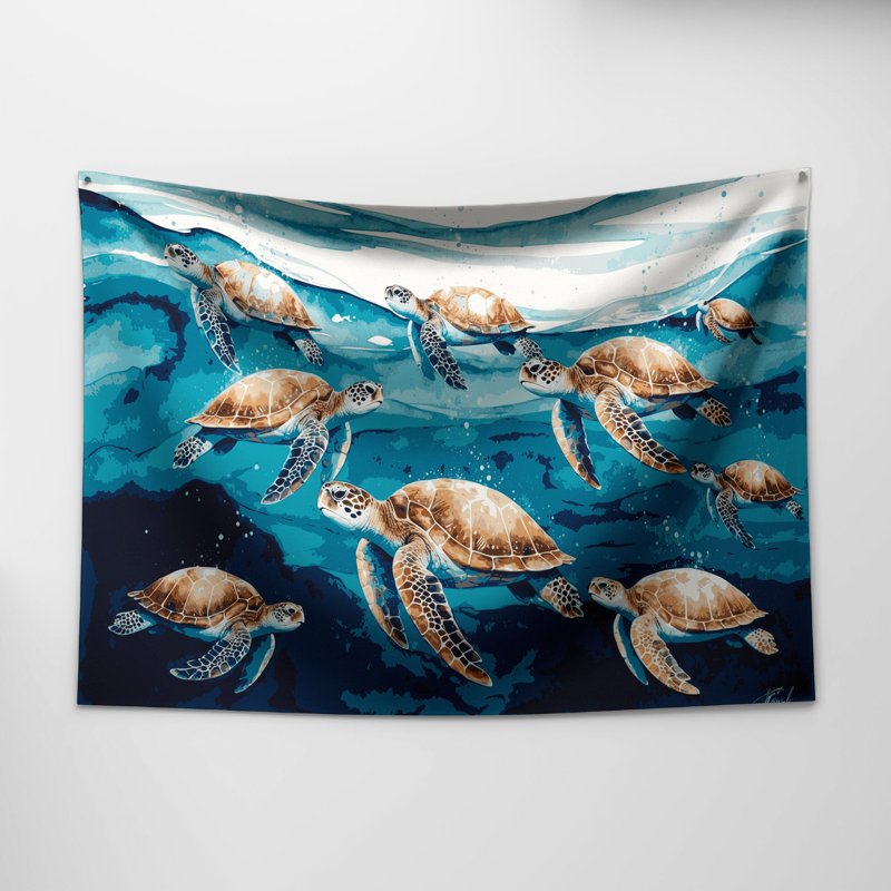 Tapisserie murale «Nautical Sea turtles», 88 po x 104 po