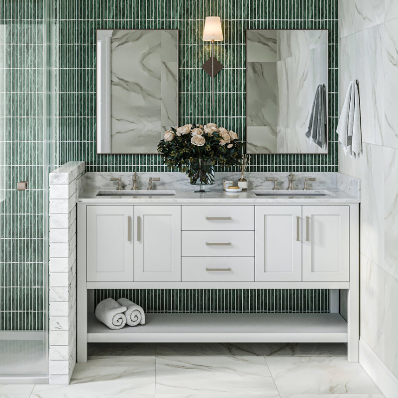 Magnolia Bath Vanity Rectangular Basin S073DCW2R, White, Rectangle ,  73"