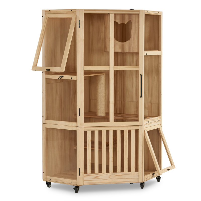 Enclos pour chat en bois 62 po avec griffoir et roues