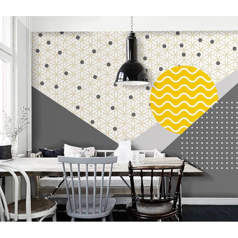 Papier peint amovible Modern Art Wavy Sun, L 48,96 po x l 75 po