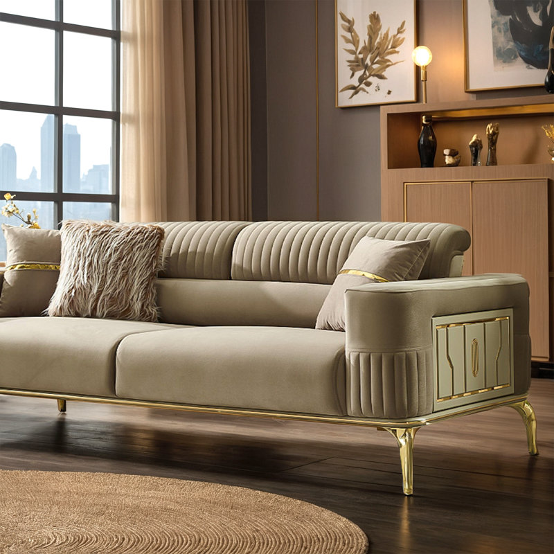 Janyia 2 - Piece Velvet Living Room Set, Beige Velvet