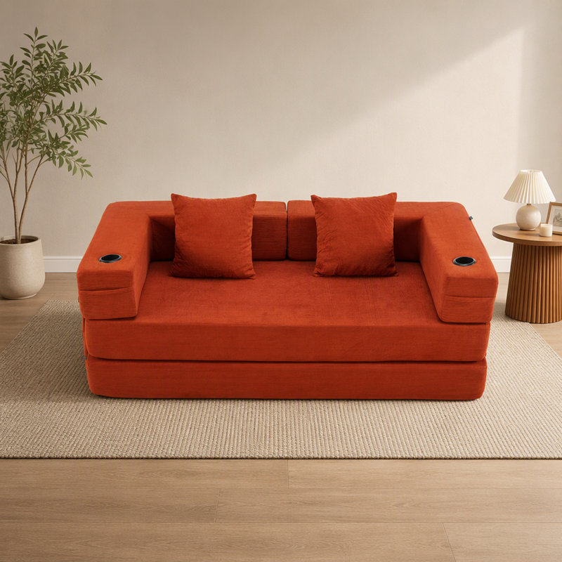 72.83 " Corduroy Loveseat, Orange Corduroy, Orange