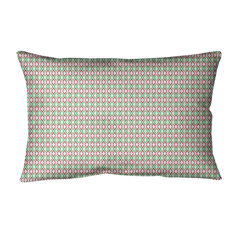 Coussin lombaire géométrique 14 po, Vert foncé/Rouge foncé
