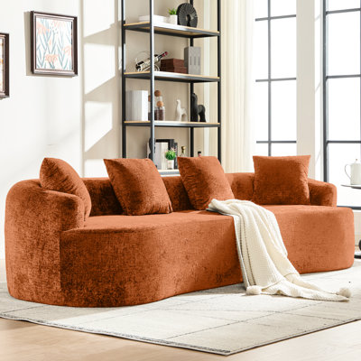 Chenille orange incurvée, 3 coussins, idéale pour les sièges d'appartement, sans assemblage, mousse à mémoire de forme et pour animaux de compagnie, chenille, salon à assise profonde, coussins