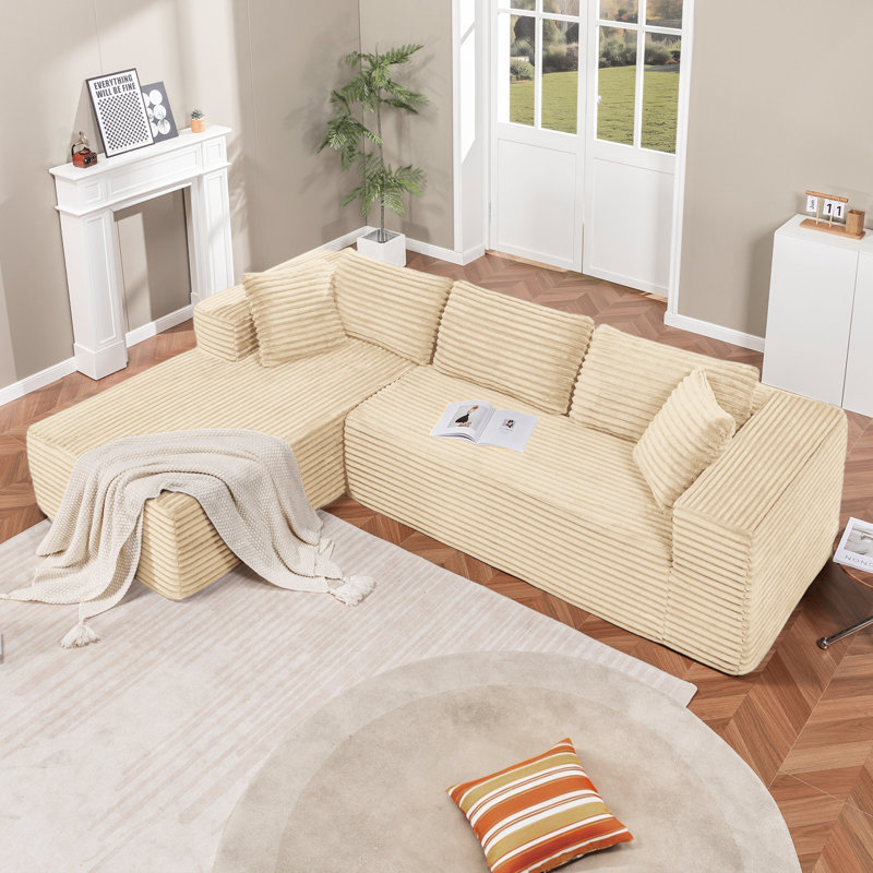 Boneless COMHOMA 105” Modular Sectional Sofa With Deep Seat,Cloud Upholstered L-Shape Couch Wide Arms Corduroy Fabric High-Density Foam Chaise Lounge For Living Room No Assembly Required