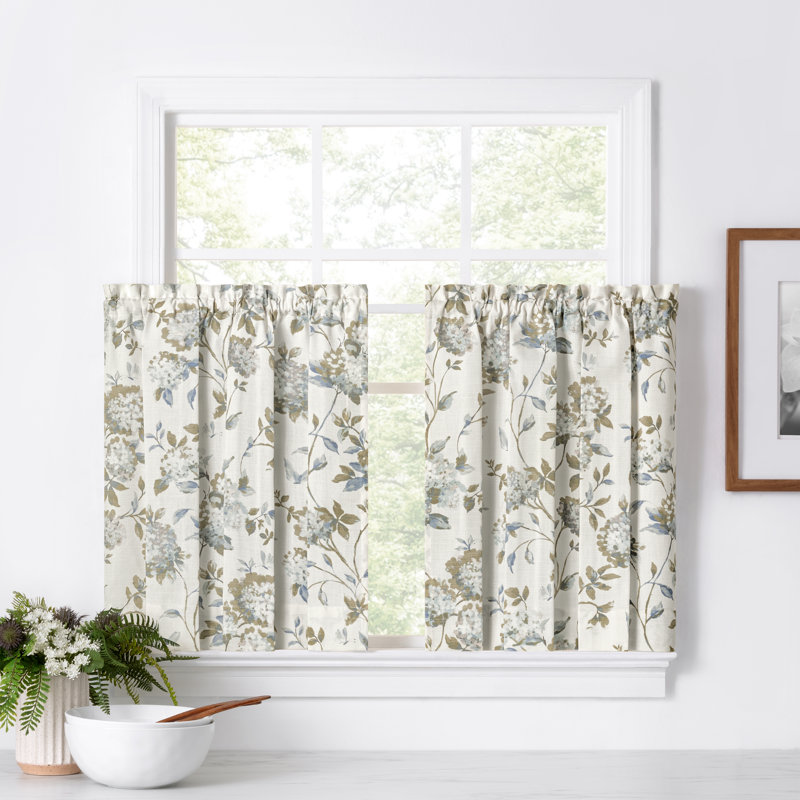 Erie Cotton Blend Floral Tailored Cafe Curtain, Porcelain, 36" H x 56" W 