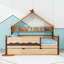 Lit en bois en forme de maison avec lit gigogne simple et bibliothèque-1379101190-1379101192