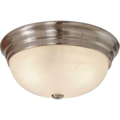 1-Light Indoor 11"W Brushed Nickel Simple Round Flush Mount with White Alabaster Glass Bowl Shade