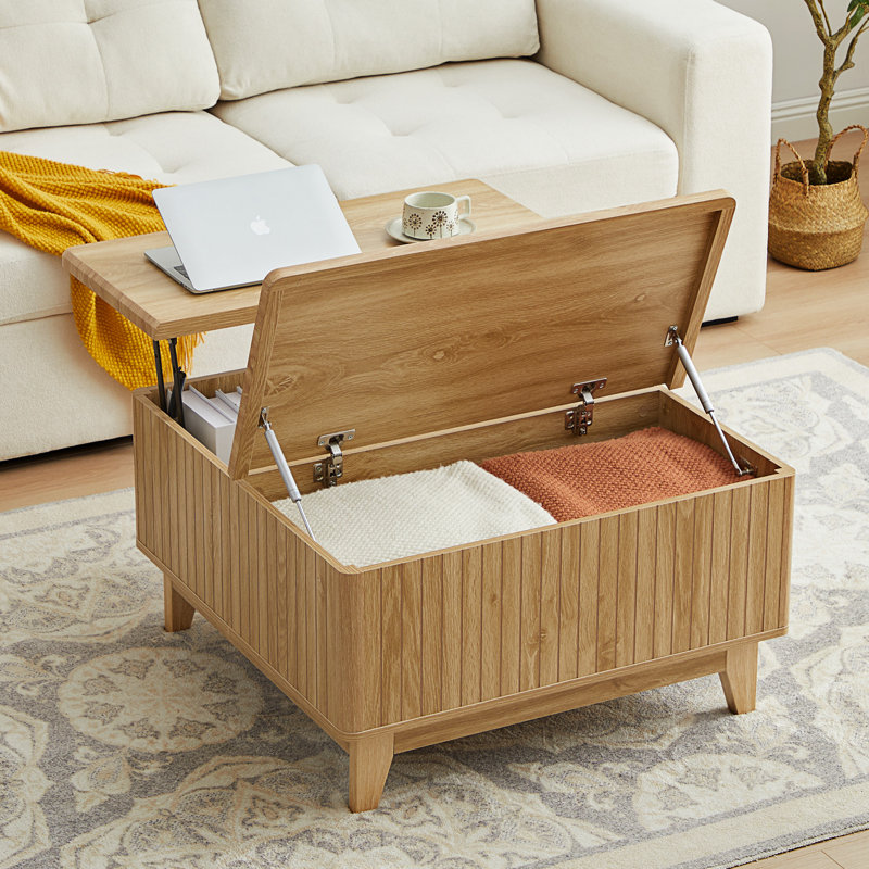 Natural Oak Lift-Top Coffee Table with Hidden Storage