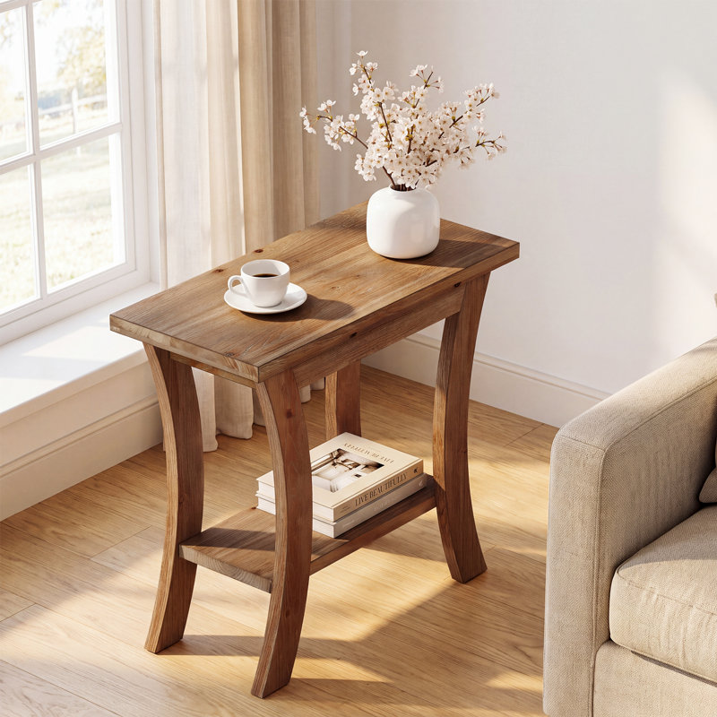 Table de bout latérale en bois massif 23,62 po avec tablette de rangement pour le salon, petit espace, 1