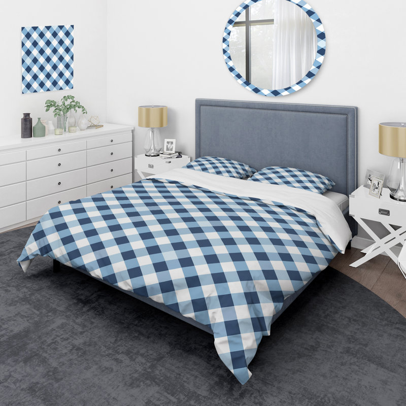 Ensemble de housse de couette moderne à imprimé vichy bleu et blanc, Housse de couette très grand et 2 très grandes t