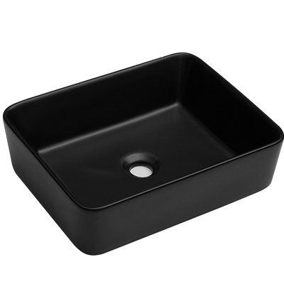 19"X15" Black Ceramic Rectangular Vessel Bathroom Sink