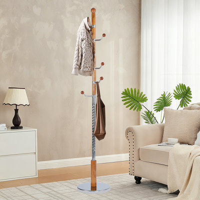 Portemanteau en bois massif, 6 points de suspension et base robuste pour le couloir, bureau (crochet pivotant en cerisier)