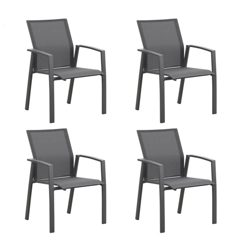 Set Of 4 Aluminum Patio Dining Chairs, 22.44” Width Width Fully Assembled Stackable Gray Outdoor Chairs 360Lbs