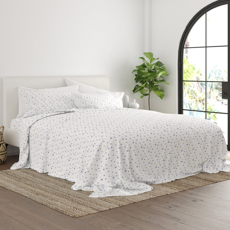 Light Blue Floral Twin Microfiber Deep Pocket Sheet Set