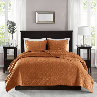 3 Piece Velvet Quilt Set Rust