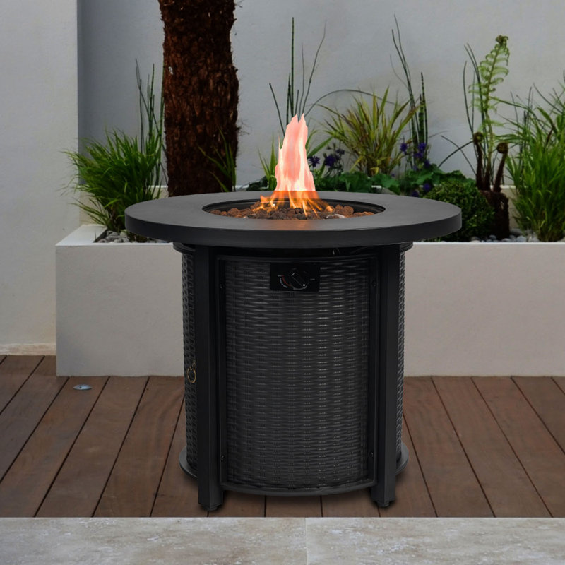 Gira 24.4" H x 29" W Round Propane Outdoor Fire Pit Table with Lid and Lava Rocks