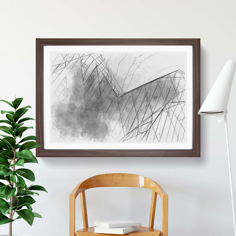Architecture Sketch Vol.6 in Abstract - Picture Frame Graphic Art Print, 27cm H x 36cm W x 2cm D, Walnut Framed