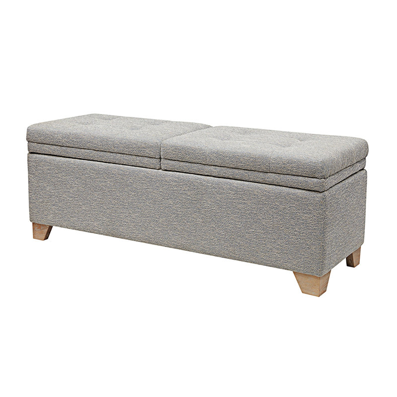 Gray Upholstered Storage Bench with Button-Tufted Top