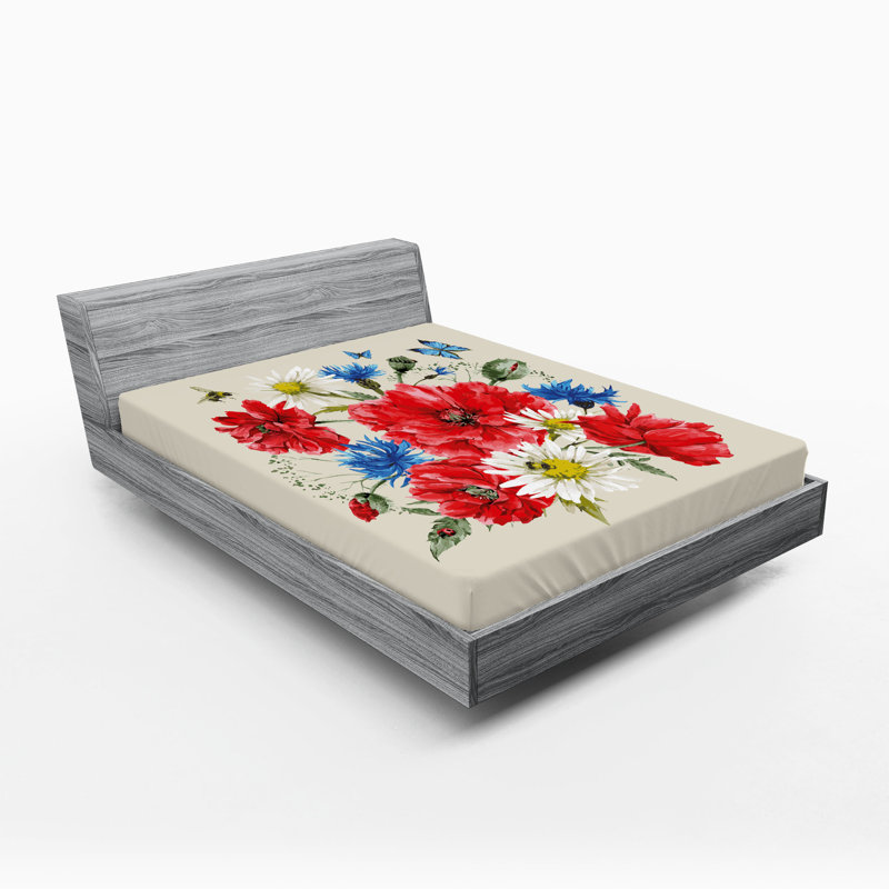 Drap-housse Ambesonne, paquet de 2, Drap-housse de taille très grand, Beige / rouge / vert / bleu floral