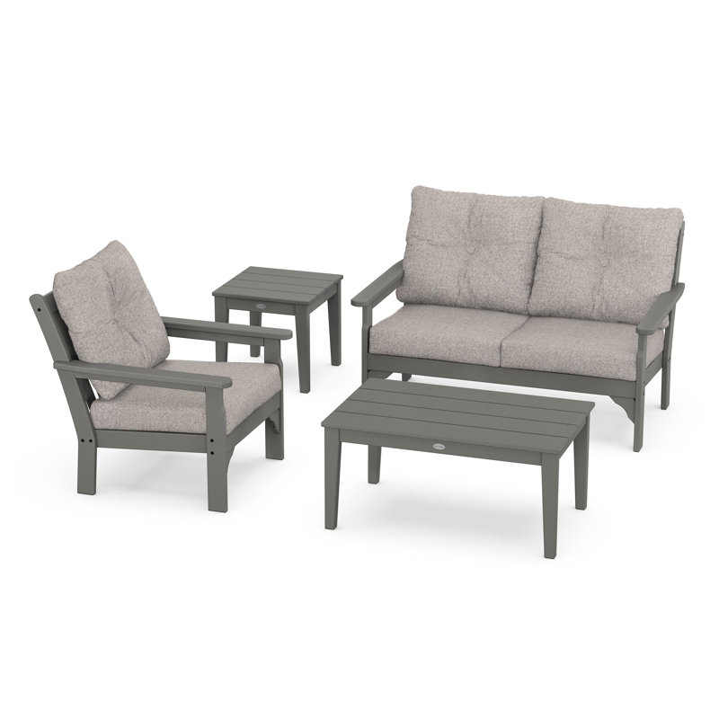 Vineyard 4-Piece Deep Seating Set, Slate Grey, Weathered Tweed