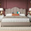 Lit double tapissier double avec 2 tables de chevet - station de recharge, ensemble de chambre à coucher moderne-1275103259-1275103257